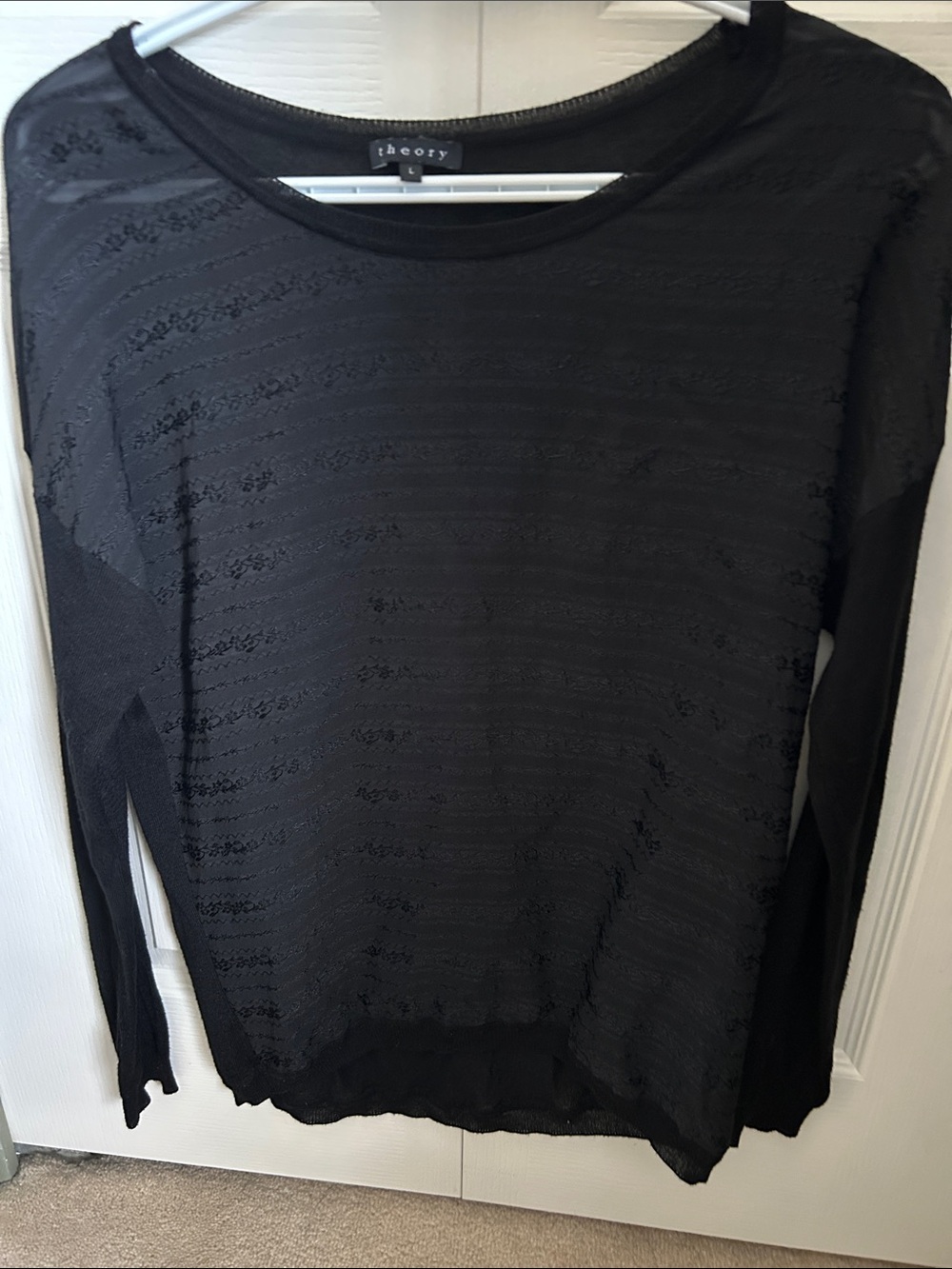 Theory Black Sheer Long-Sleeve Knit Top